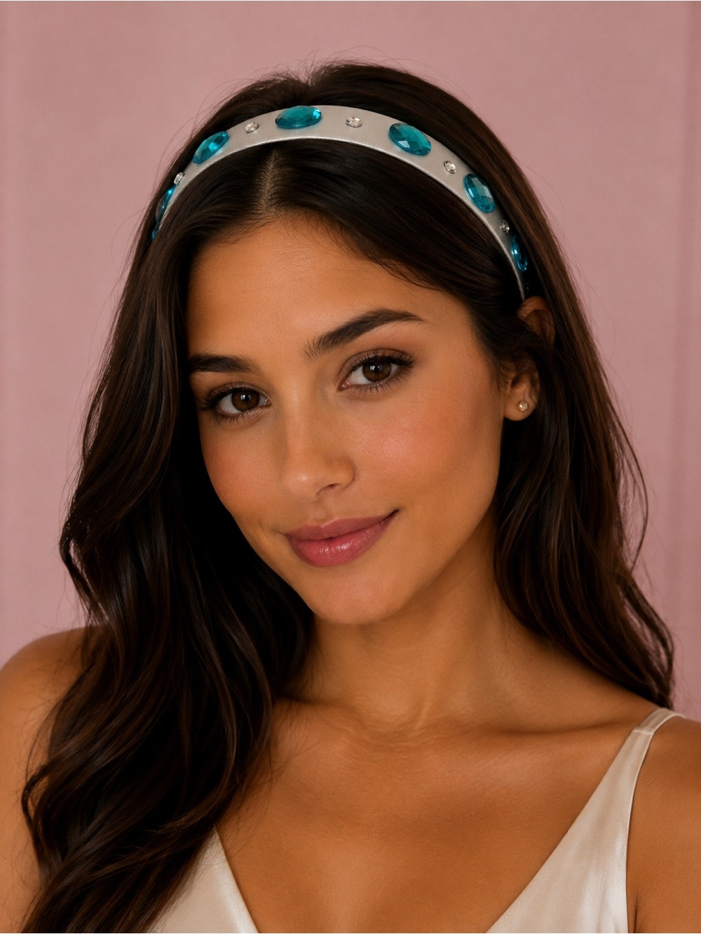 Embellished Teal Gem Satin Headband - Women Accessories